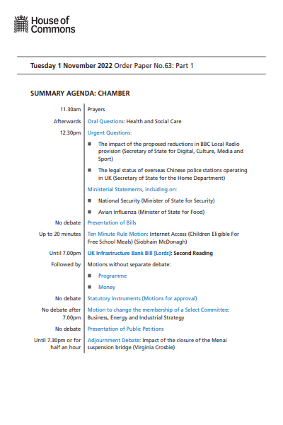 Commons business papers - UK Parliament