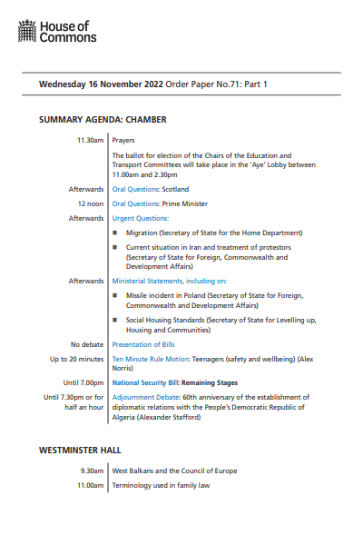 Commons business papers - UK Parliament